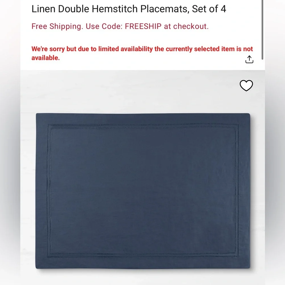 New Williams Sonoma Linen Double Hemstitch Placemats, S/4, Red 14 X 20”